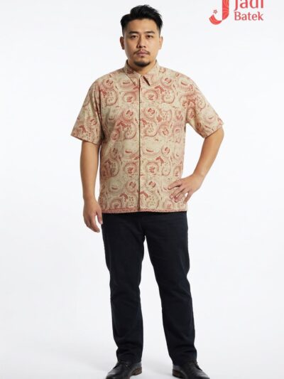 Short Sleeve Batik Shirt | Hand Block | XL Size | BM006-159 (Warm Terracotta & Soft Cream)