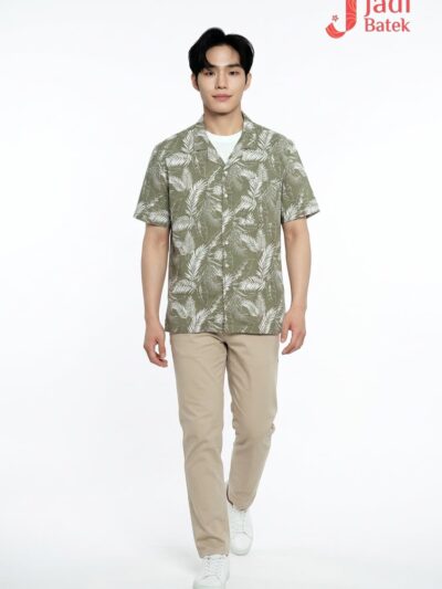 Short Sleeve Batik Shirt | Hand Block | XL Size | DR020 (Sage Green & Crisp White)