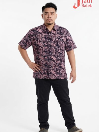 Short Sleeve Batik Shirt | Hand Block | XL Size | BM006-157 (Dusty Rose & Midnight Navy)