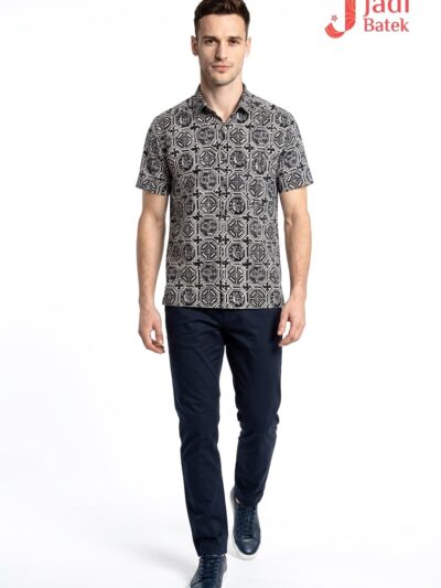 Short Sleeve Batik Shirt | Hand Block | BM006-156 (Monochrome)